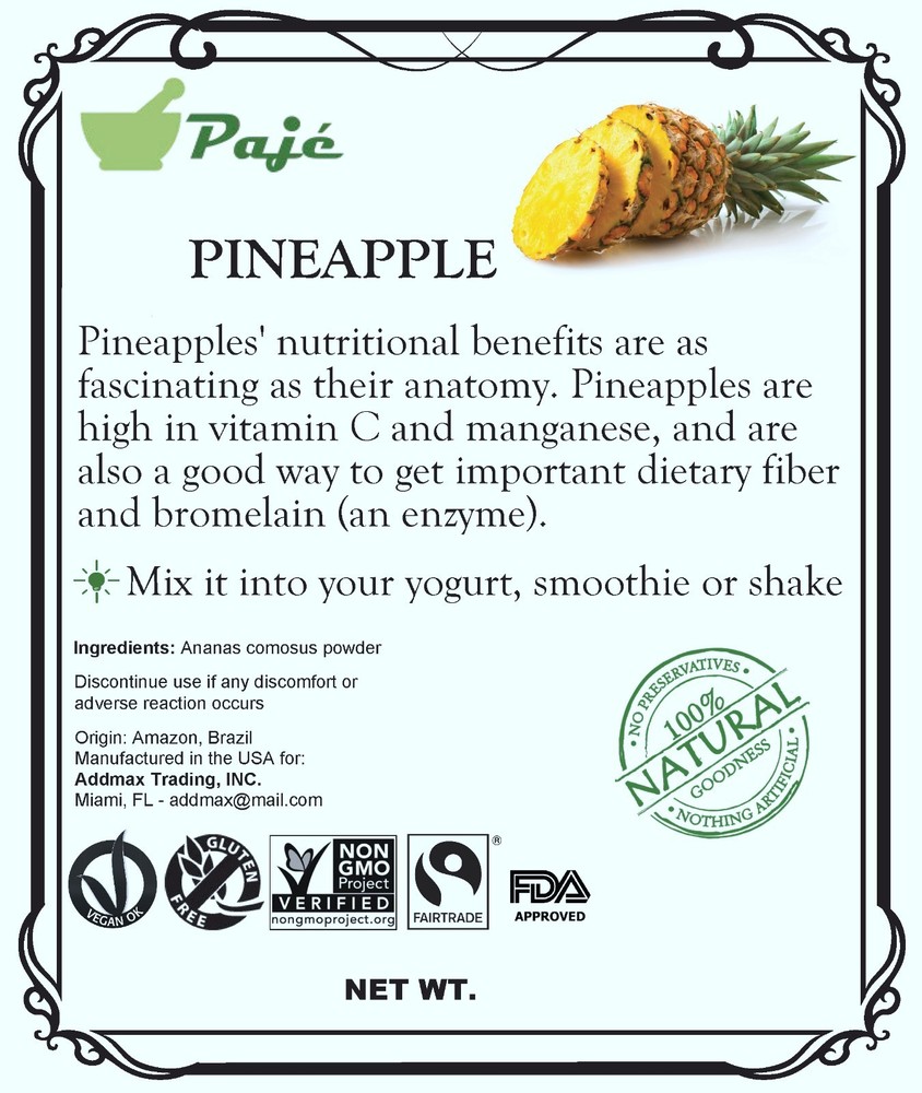 Pineapple fruit powder 8oz 1/2lb PAJE Immune system support, Bone strength