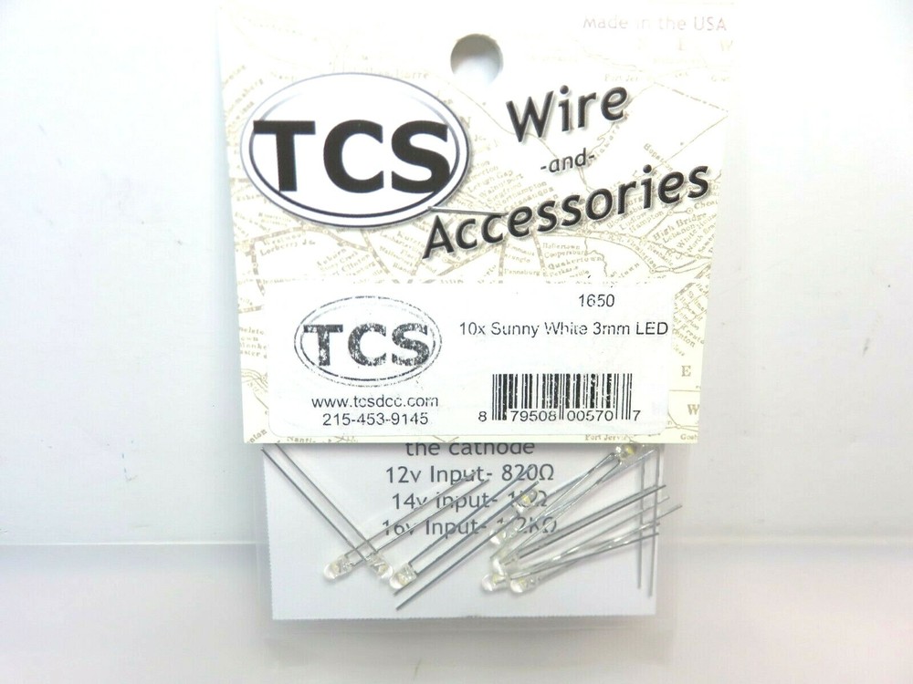 TCS Train Control Systems Sunny White 3MM LED's Package of 10