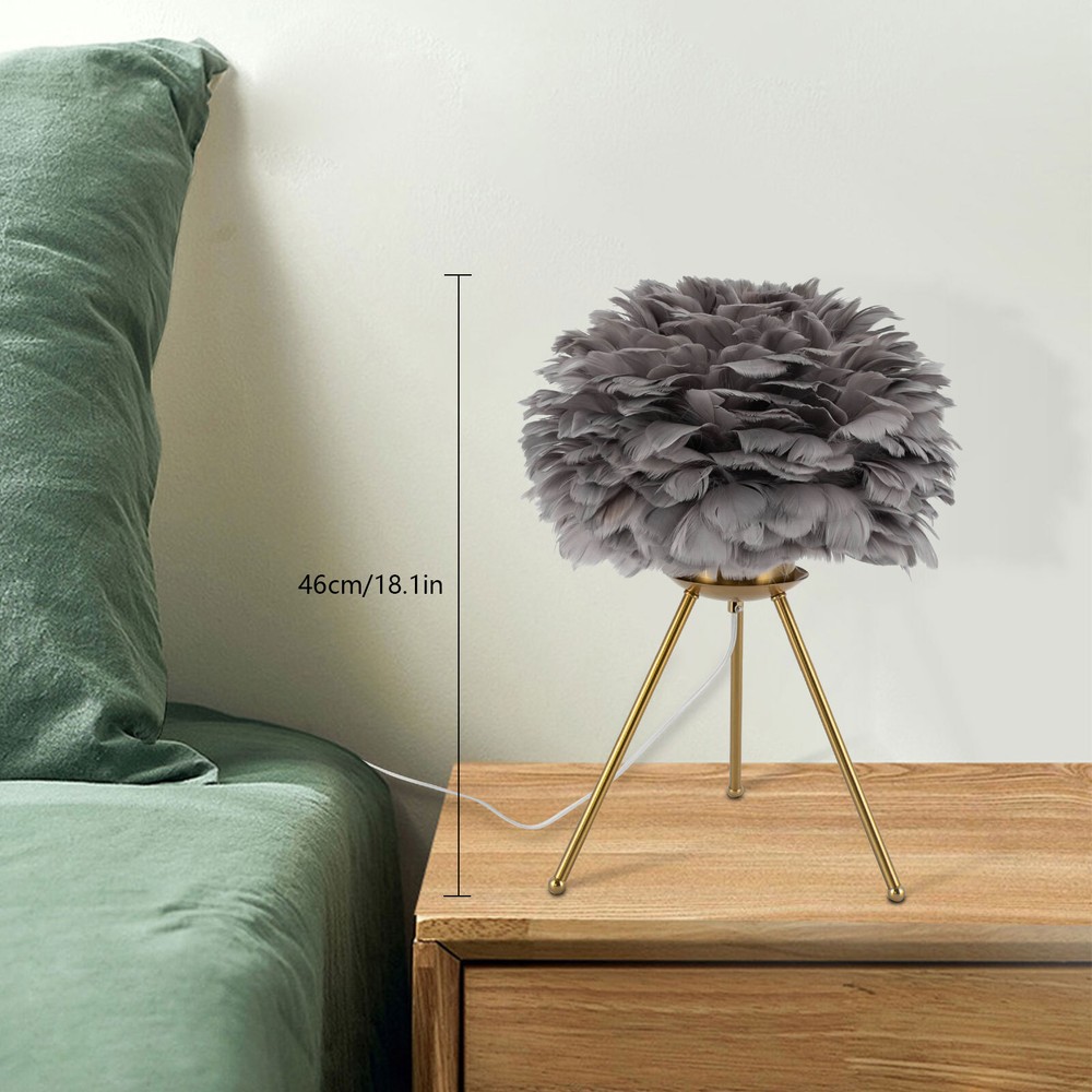 Gray Feather Table Lamp Tripod Lamp, Feather Lamp, Table Light Hand Control US~！