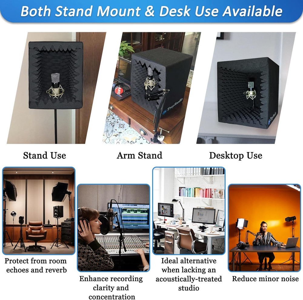 Portable Vocal Booth, Large Foldable Microphone Isolation Shield, Music Recordin