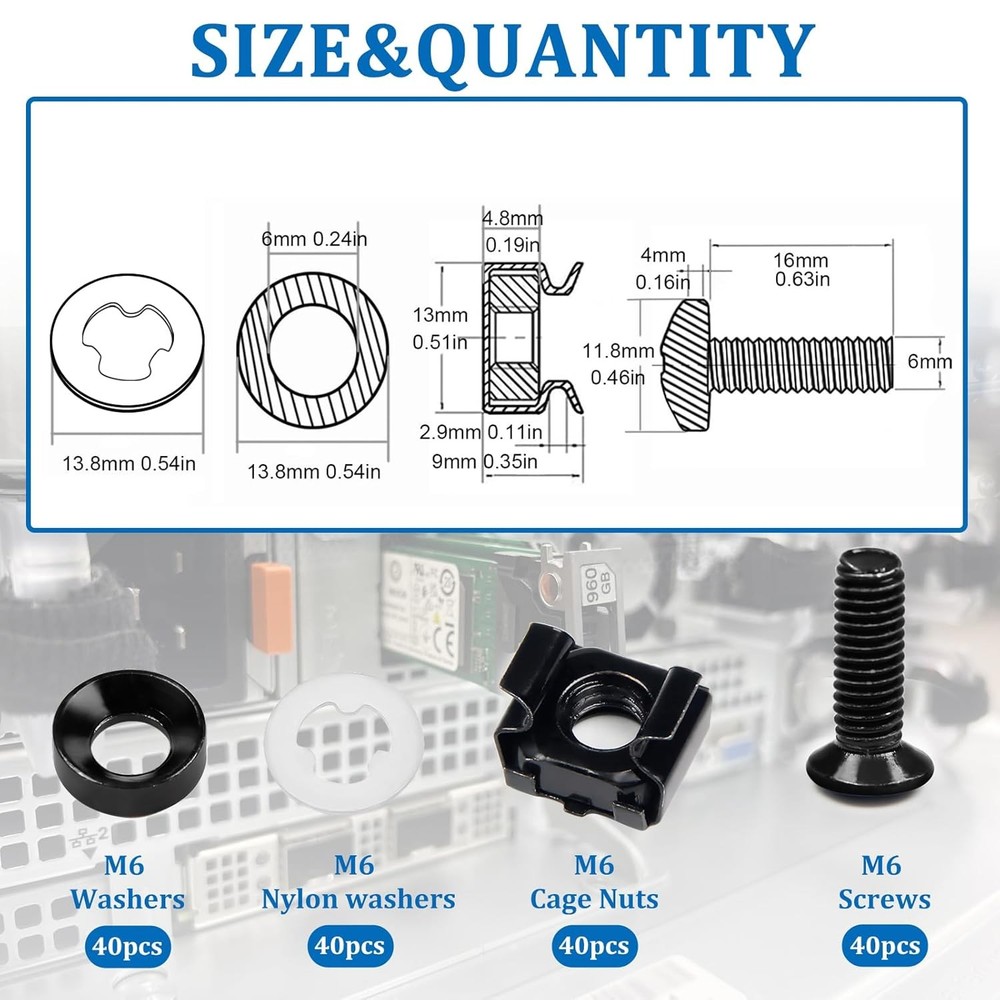 40 Sets M6 Rack Screws Cage Nuts Washers Lock