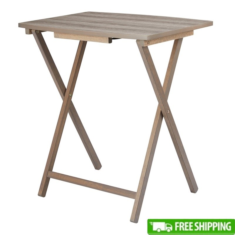 Indoor Folding Tray Table Lightweight Portable Easy Storage Rustic Design Gray