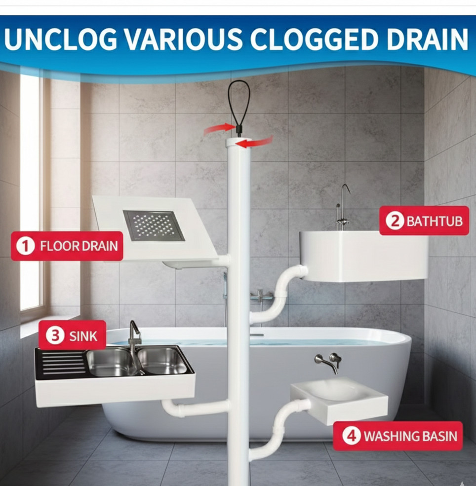 Extra Long 30" Drain Snake Clog Remover + 2pc Scrub Buddies Sponge, Sink Shower
