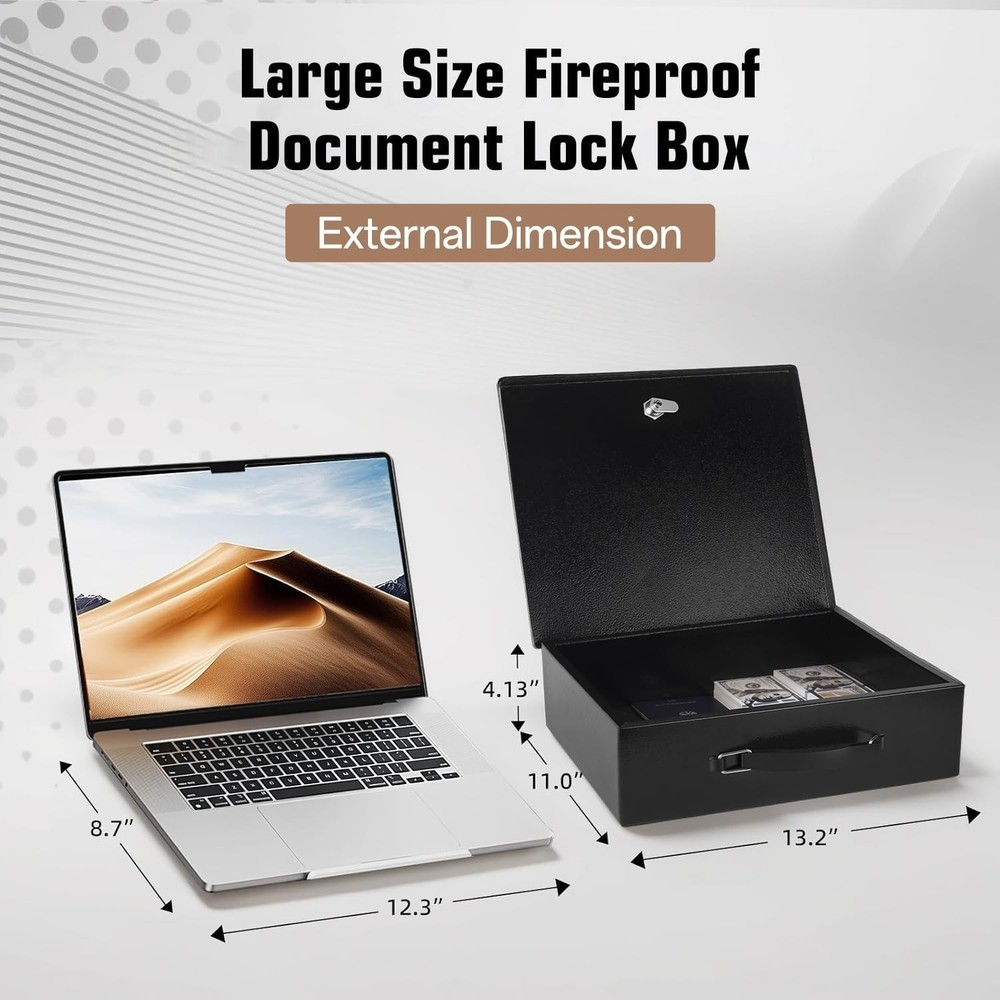 Fireproof Document Box, Fire Resistant Safe Box with Key Lock for Home, Portable