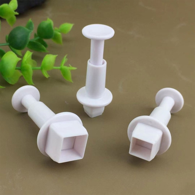 3pcs Square Plastic Baking Mold Kitchen Biscuit Cookie Cutter Pastry Plunger