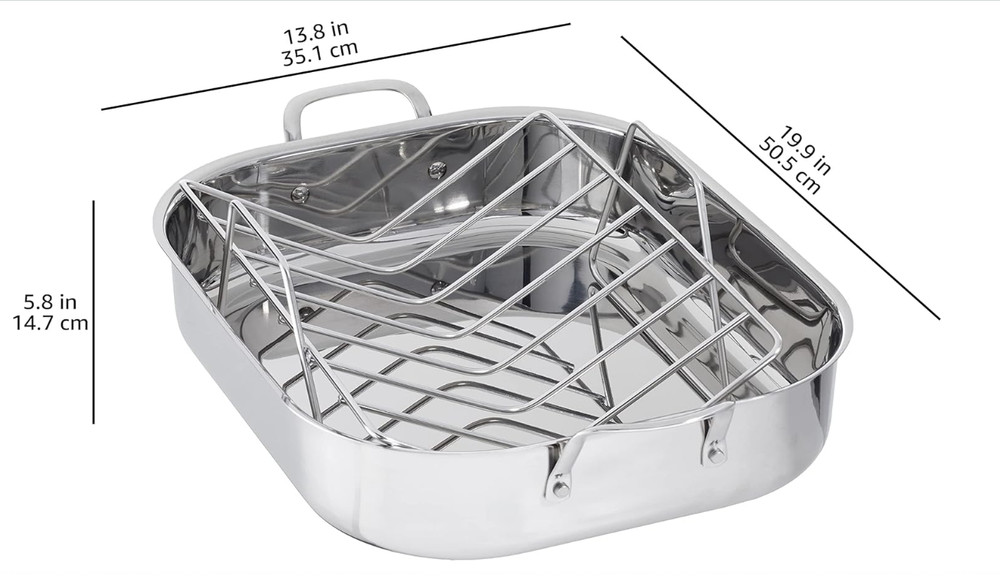 Stainless Steel Rectangular Roasting Pan with Rack, Turkey Roaste,16 in