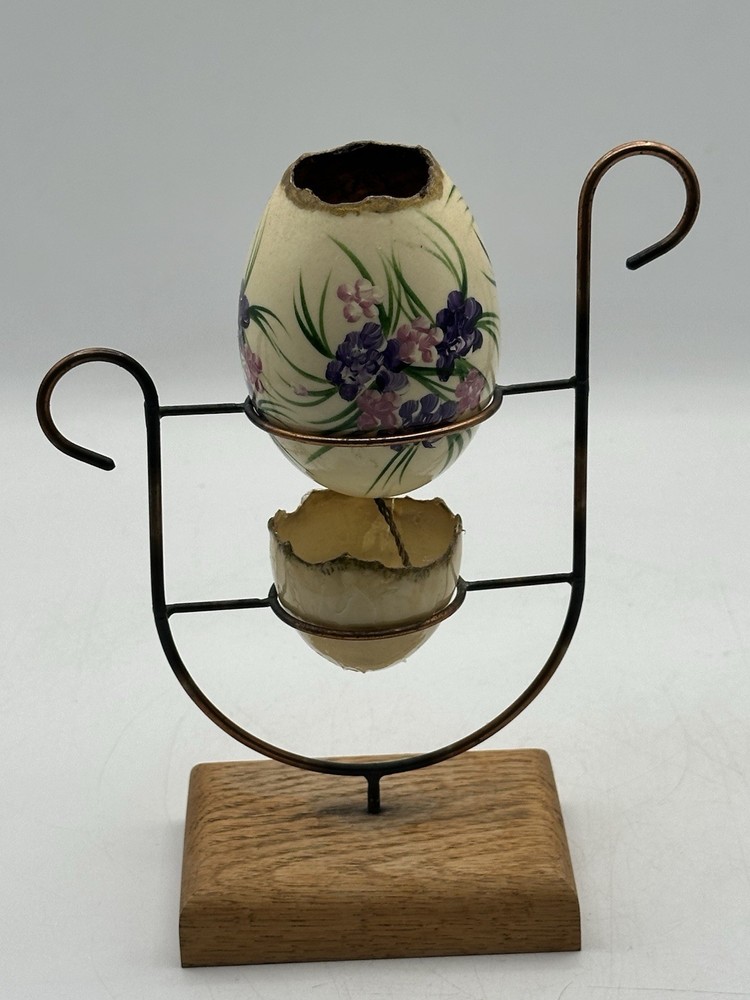 Eggshell Planter Self Watering On Decorative Stand Hand Painted Iris Design OOAK