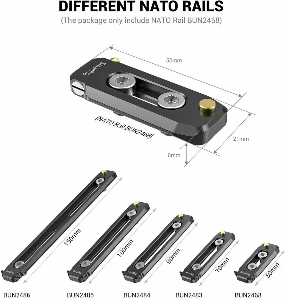 SmallRig Quick Release NATO Rail 50mm 1.97" Long Low-profile for Camera 2468