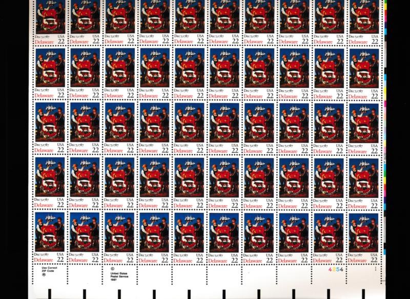 US 2236 FULL MINT SHEET 22c DELAWARE (NH) NEVER HINGED