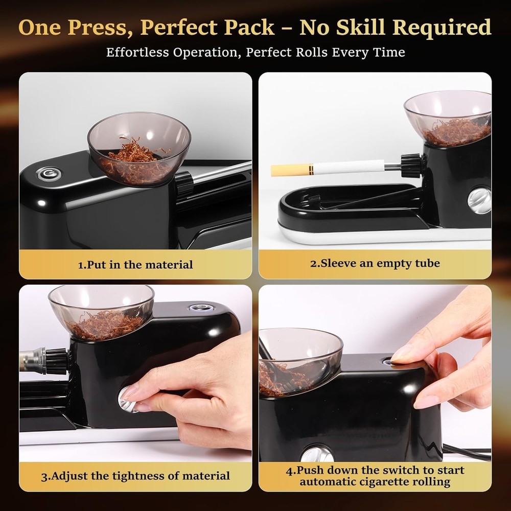 Electric Cigarette Rolling Machine, Automatic Maker, Matte Black Gift Kit