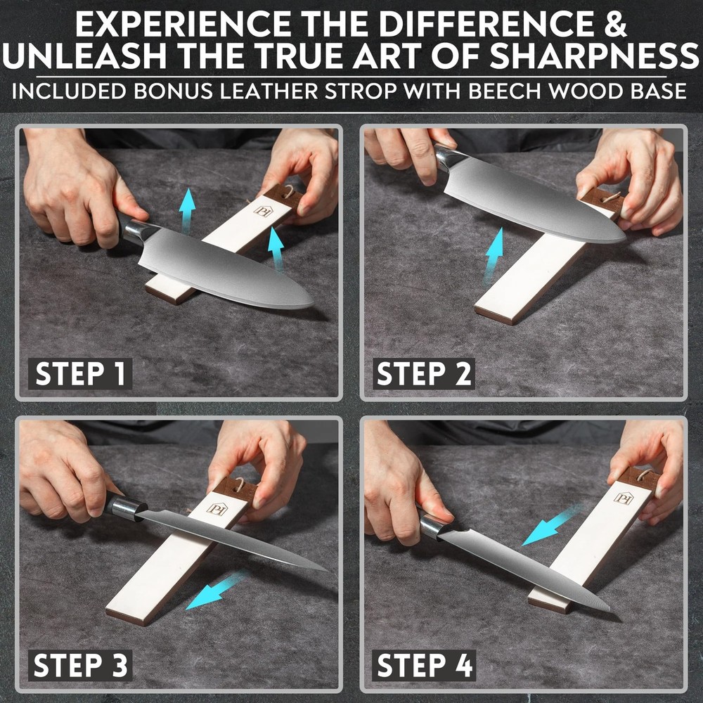 Black Roller Sharpener for Knives with Leather Strop - Knife Sharpener Kit wi...