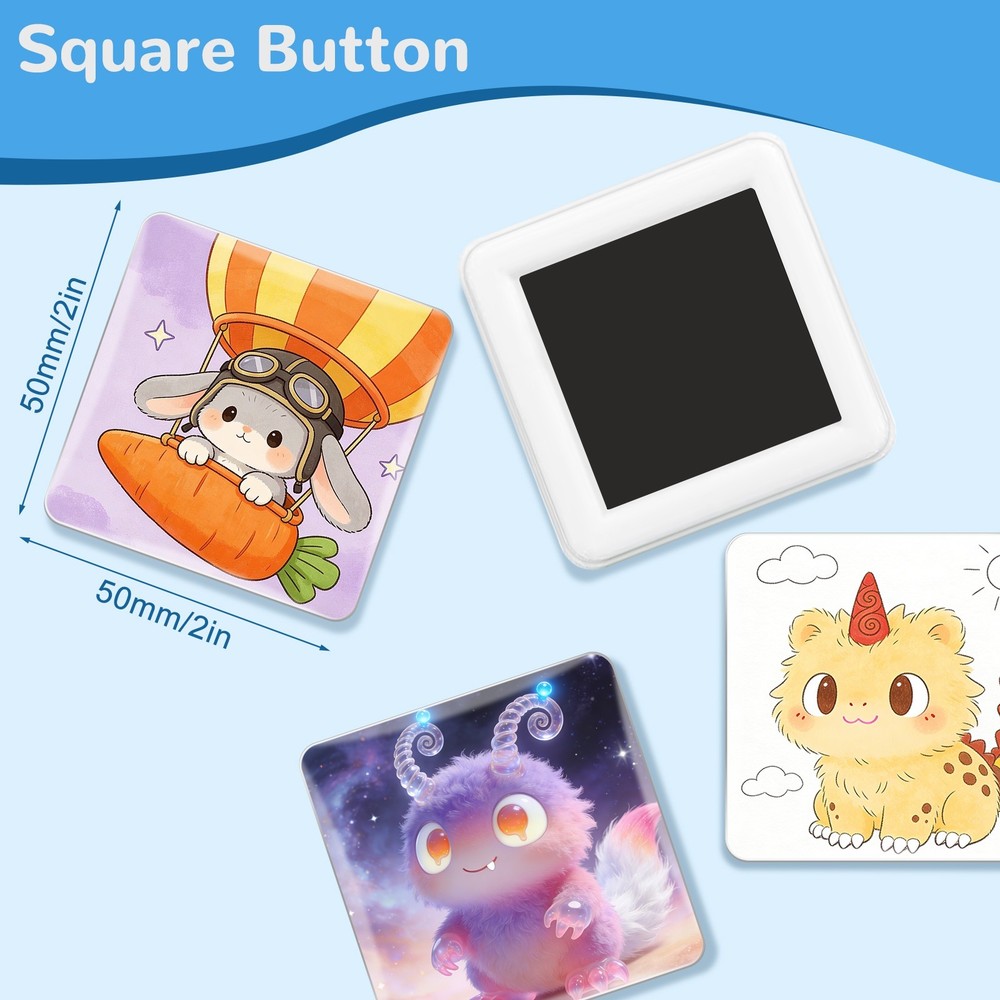 Square Button Maker Machine 2x2'' Photo Magnet Badge Press Kit with 100 Sets