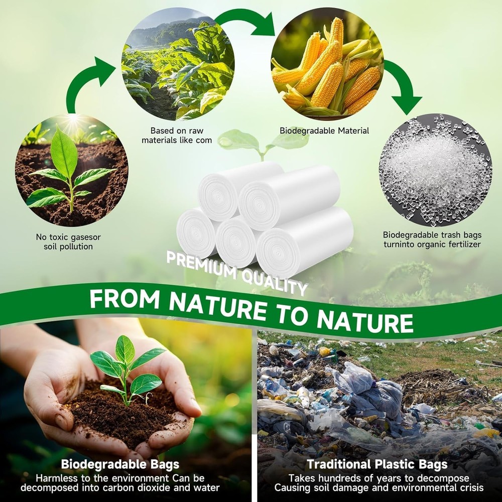 Compostable 5 Gallon Trash Bag - Biodegradable Small Garbage Bags Unscented T...