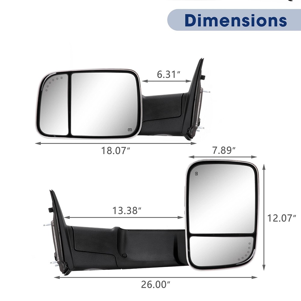 Towing Mirror for Dodge Ram - Compatible With RAM STYLE, Chrome Silver