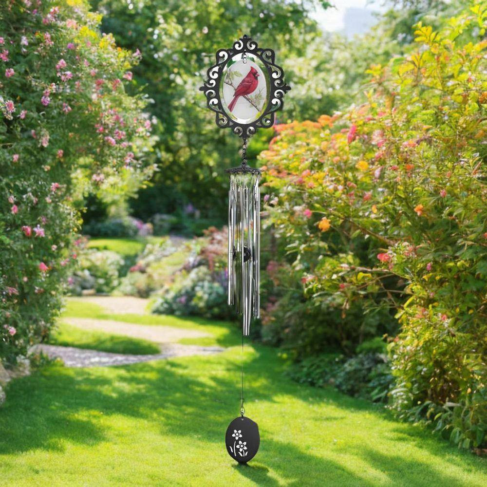 33 In. Long Red Cardinal Glass Wind Chime