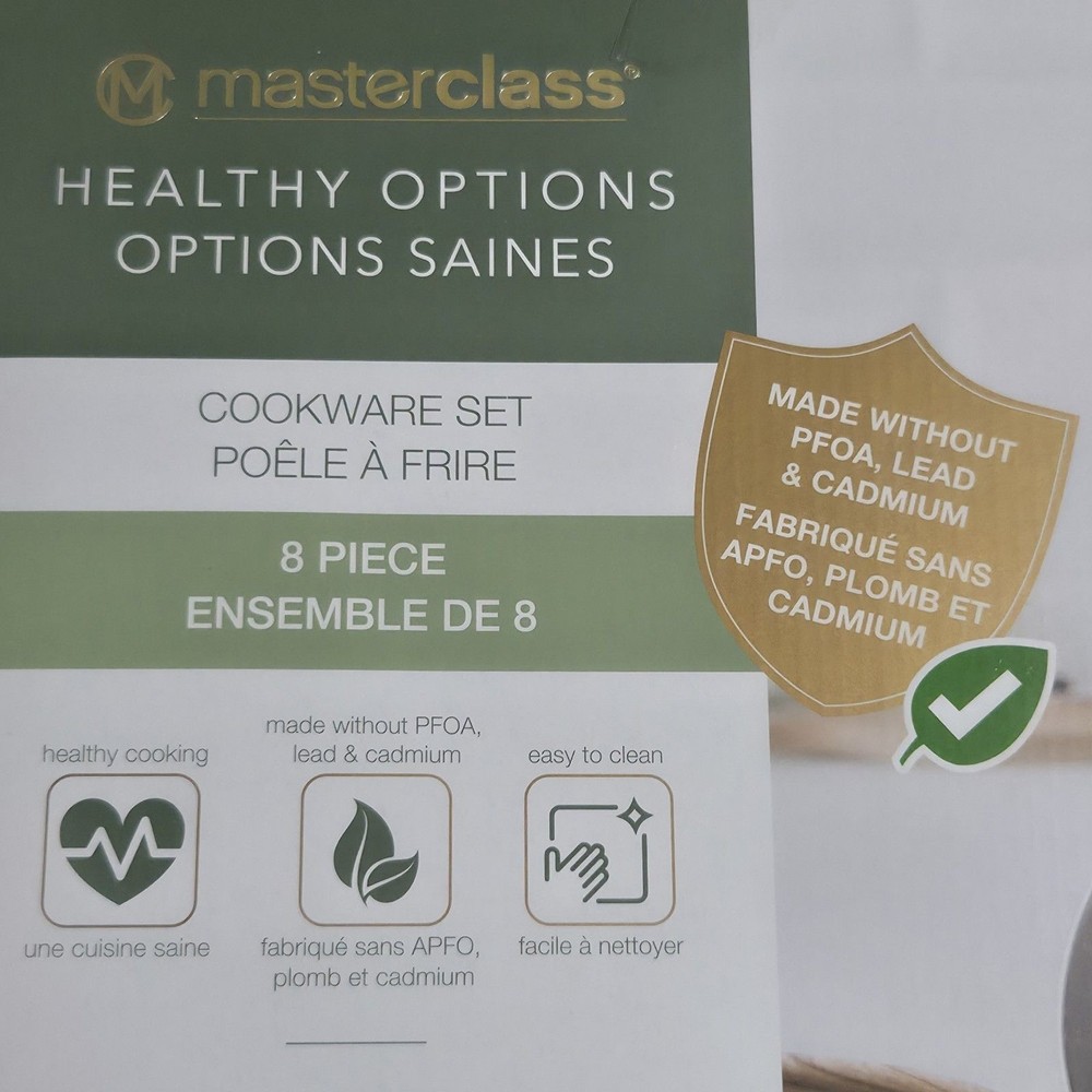 Masterclass 8pc Ceramic Nonstick Cookware Set Pots And Pans Cream Not Induction