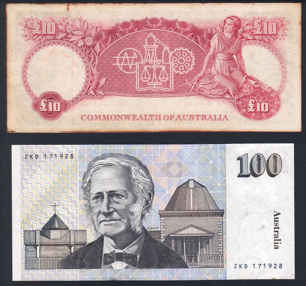 Australian 10 Pound & $100 Notes One of Each