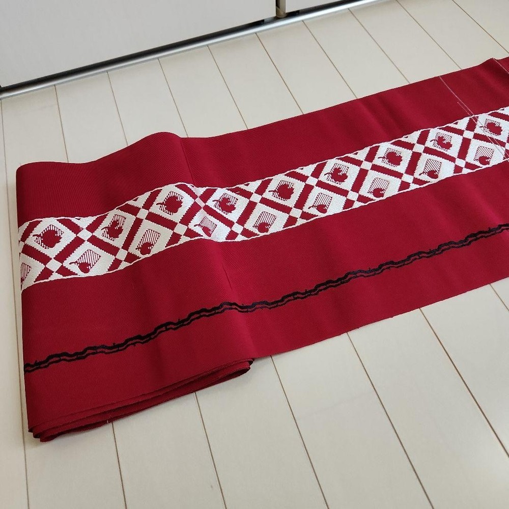 [Antique Nagoya obi red diamond pattern]