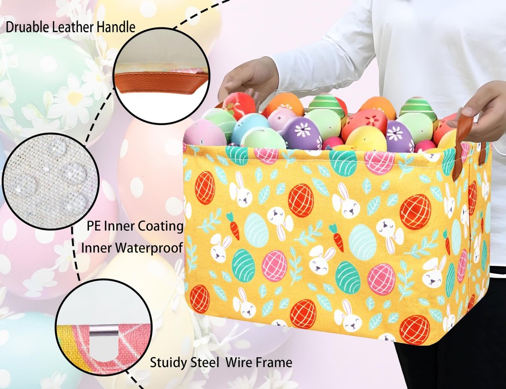 MYFLOCY Large Rectangular Easter Baskets Empty Waterproof Boy Toy Box Foldabl...