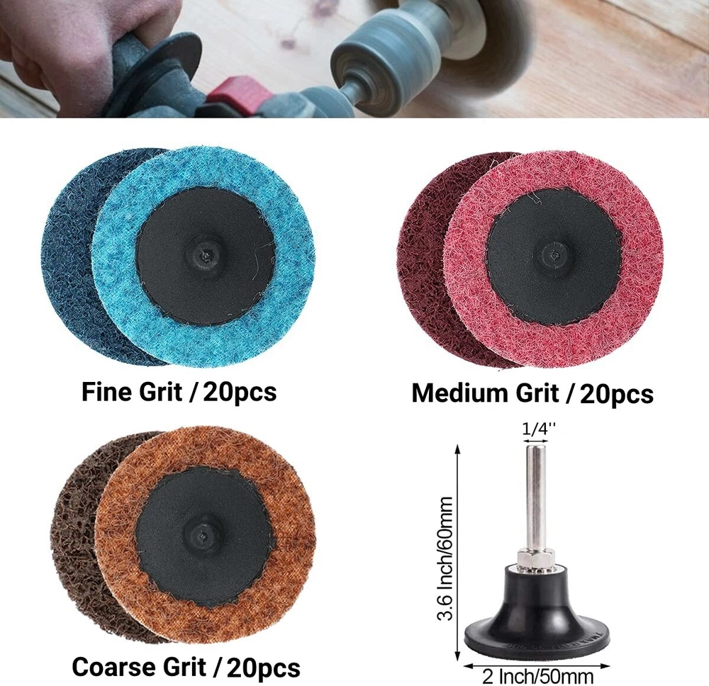 61PCS 2" W/ Holder Nonwoven Roll Lock Sanding Pads Surface Conditioning Discs