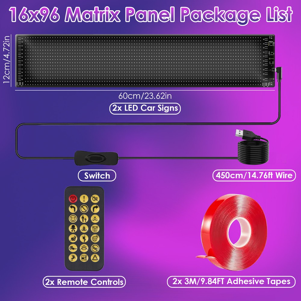 2x Matrix Light For Car Ultra-thin w/ APP Remote Control DIY Design