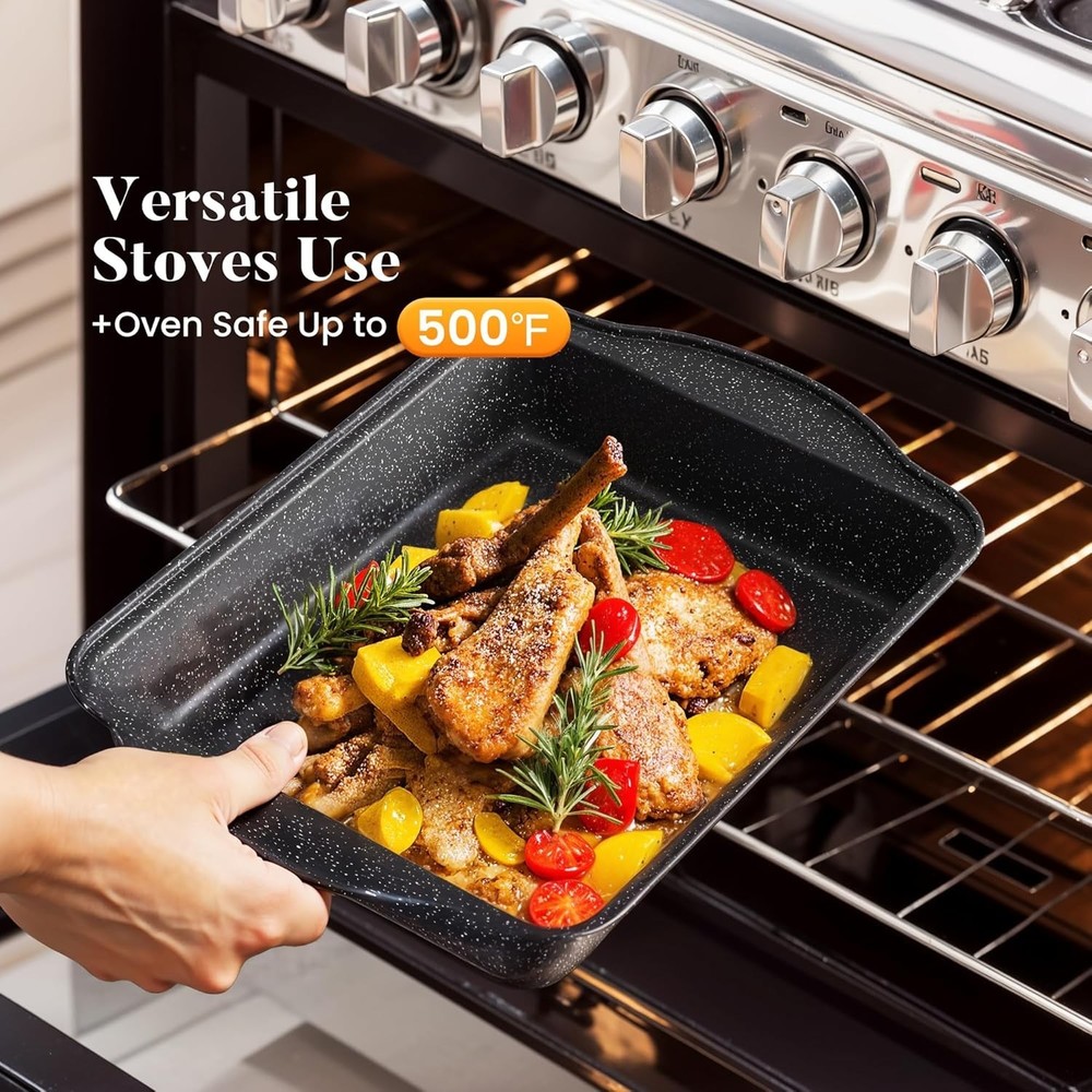 Kitchen Induction Cookware & Bakeware Set - 30 Piece Black Granite Cooking Pa...