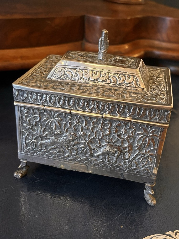 Antique Anglo Indian Unmarked Silver Tea Caddy