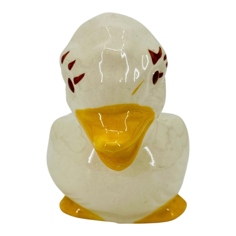 Vintage Ceramic Duck Planter White Yellow Spring Easter Summer 5" 1950's