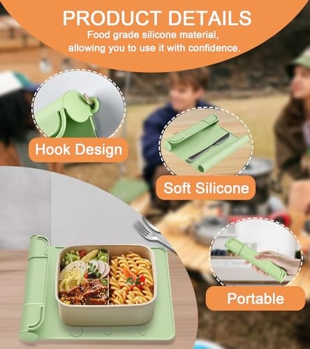Tableware Silicone Portable Box, Silverware Silicone Storage mat Green