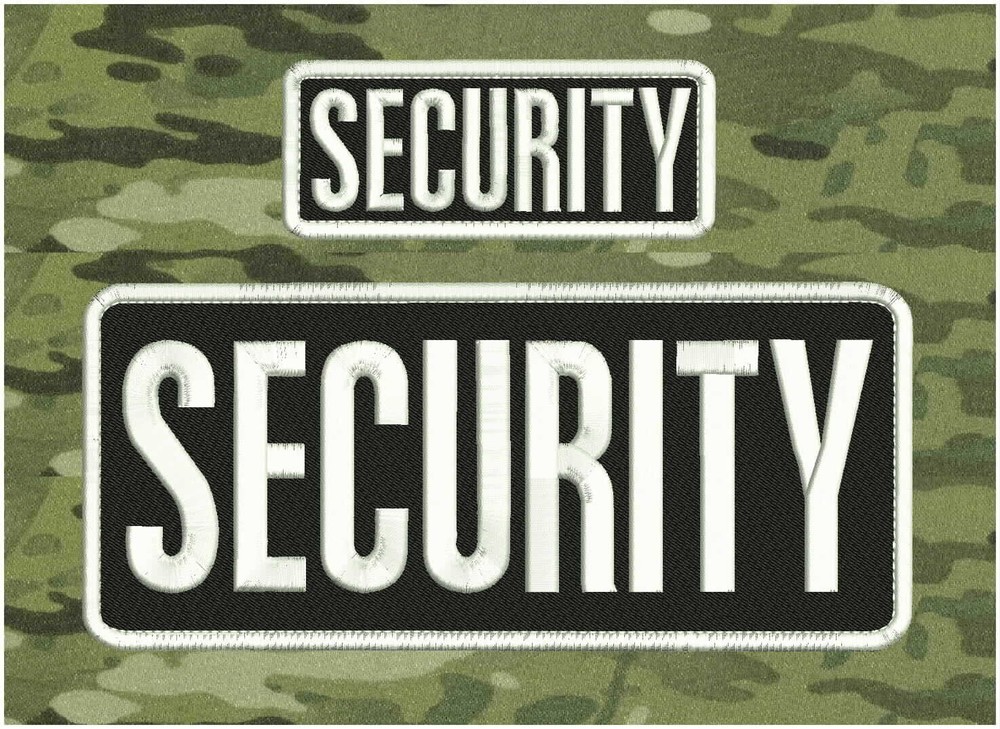 SECURITY EMB PATCH 4X10 AND 2X5 HOOK ON BACK BLACK/WHITE