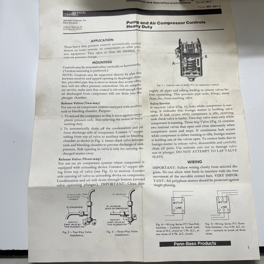 Johnson Controls Pump And Air Compressor Control P11BA-1
