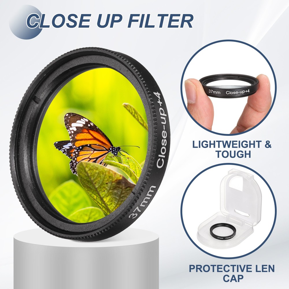 55mm Close-up Filter Macro Lens Filter +4 Diopter Magnification with Cap, Black