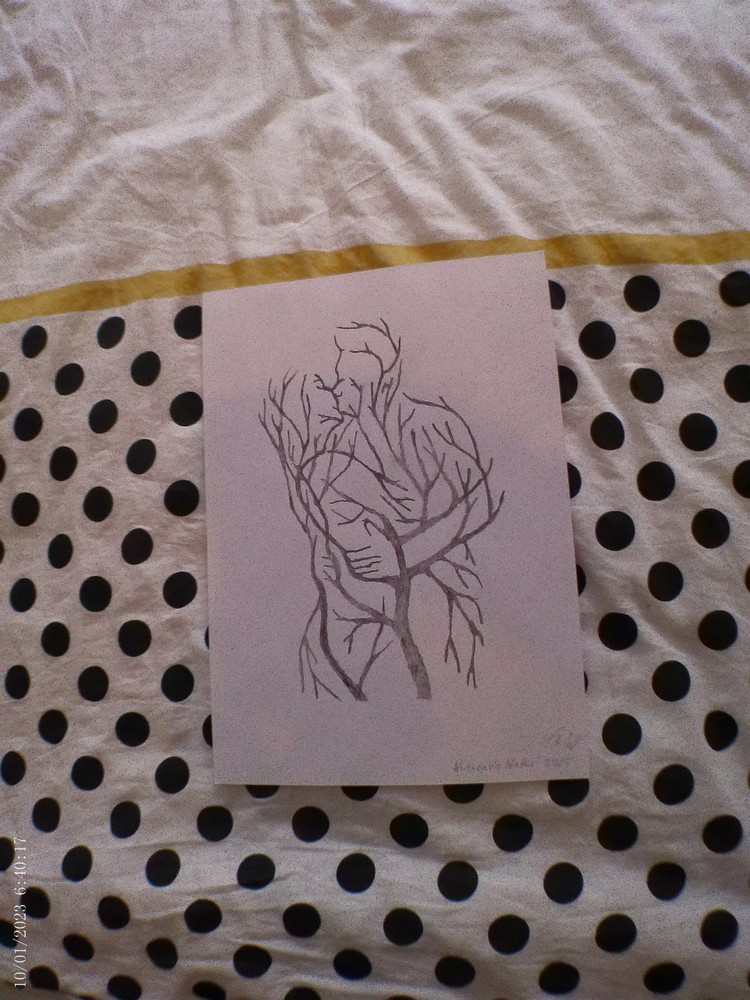 Kissing nature pencil drawing, unique