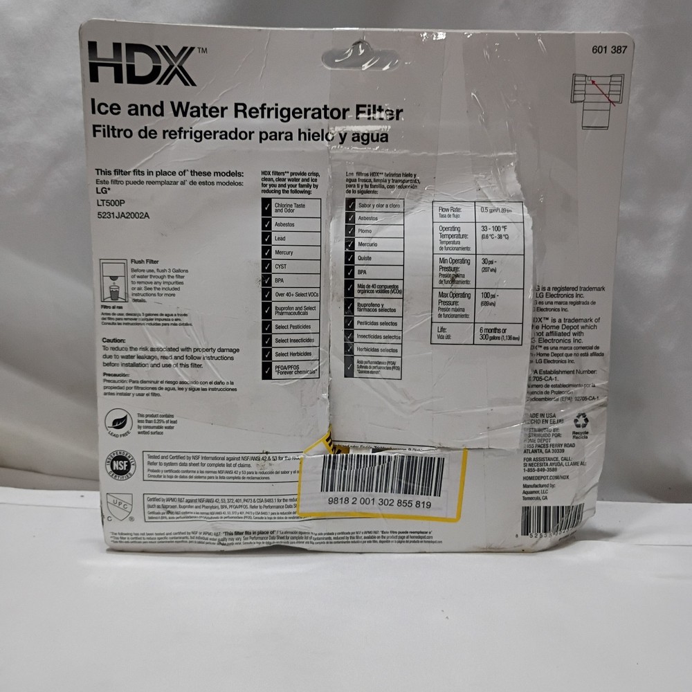 HDX FML-1 Premium Refrigerator Water Filter Replacement Fits LG LT 500P (2-Pack)