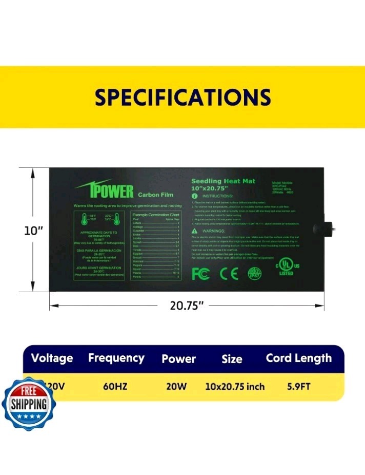 iPower Durable Waterproof Seedling Heating Mat 10"x20.75"