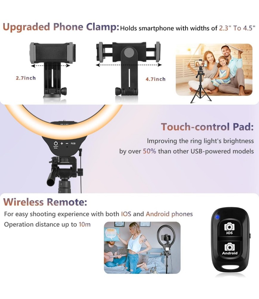 Ring Light, Professional Quality, Shutter Remote, 360 Adjustable