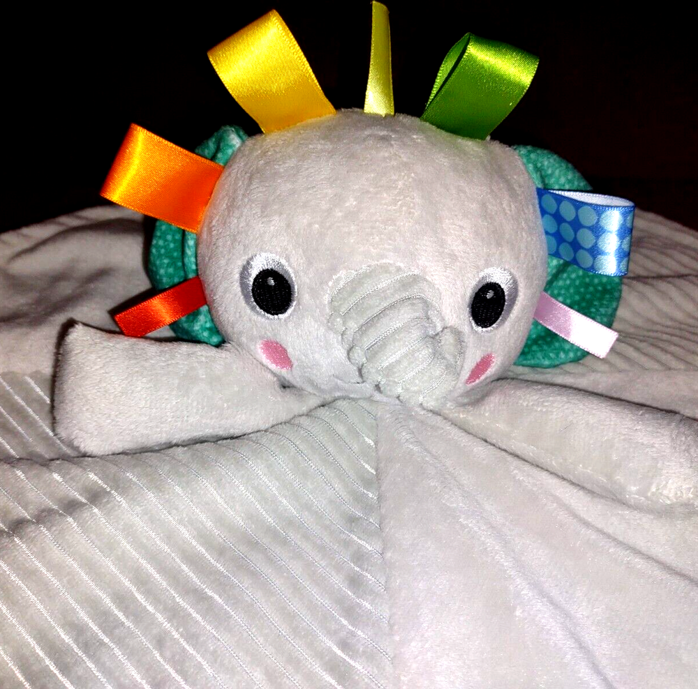 Bright Starts Taggies Gray Elephant Security Blanket Green leaf Reverse Side