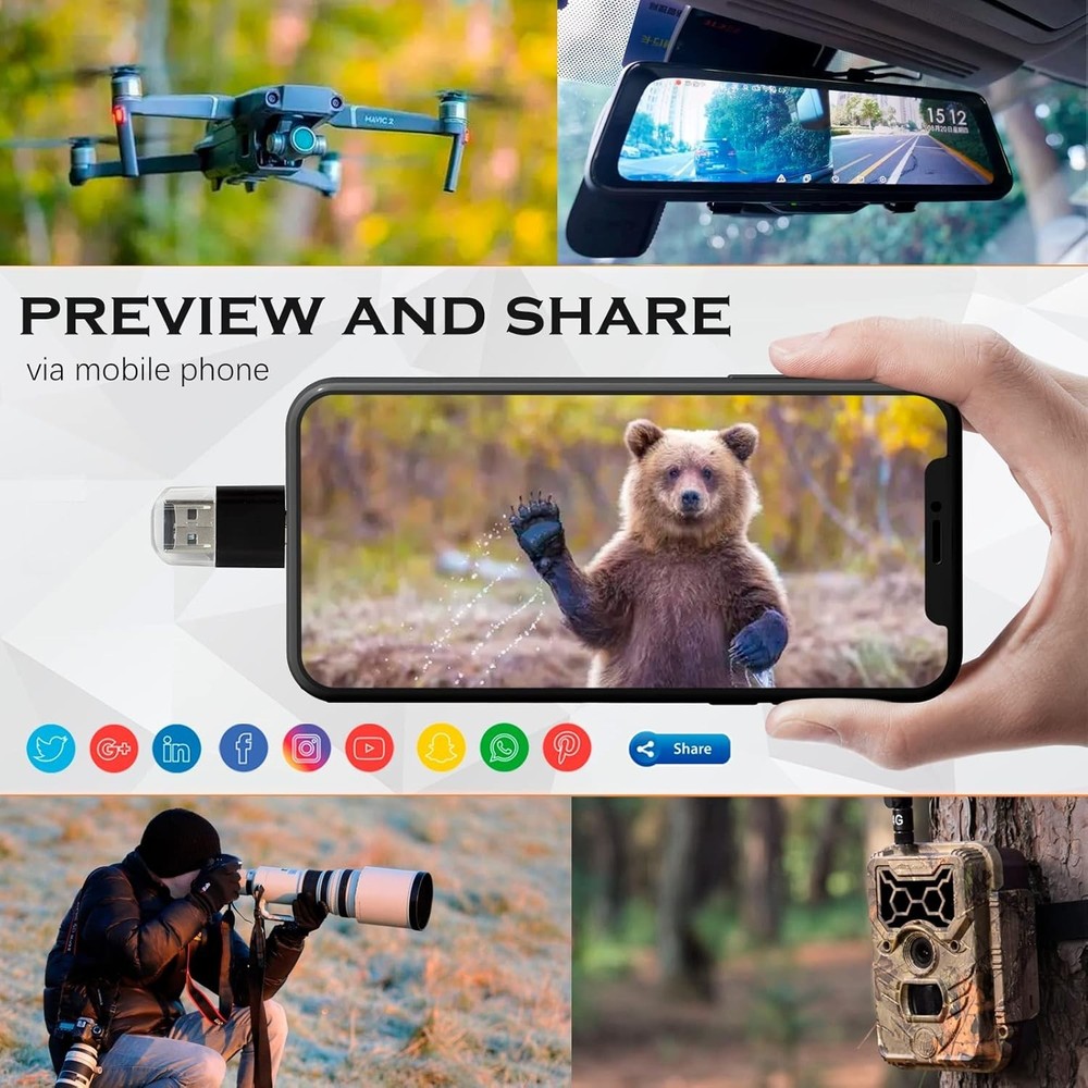 Compact Dual-Connection Micro SD Card Reader for Android and PC - 2 Pack
