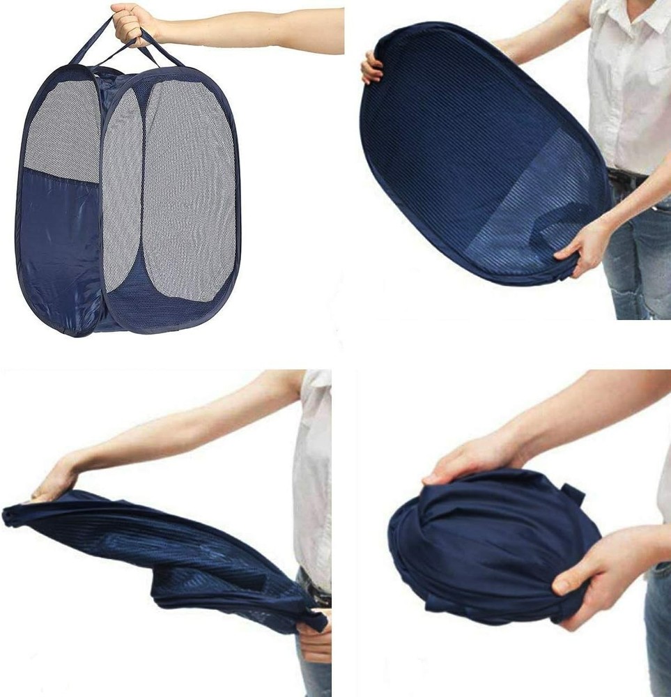 2-Piece Foldable Pop-Up Laundry Hamper Set with Reinforced Handles - Black