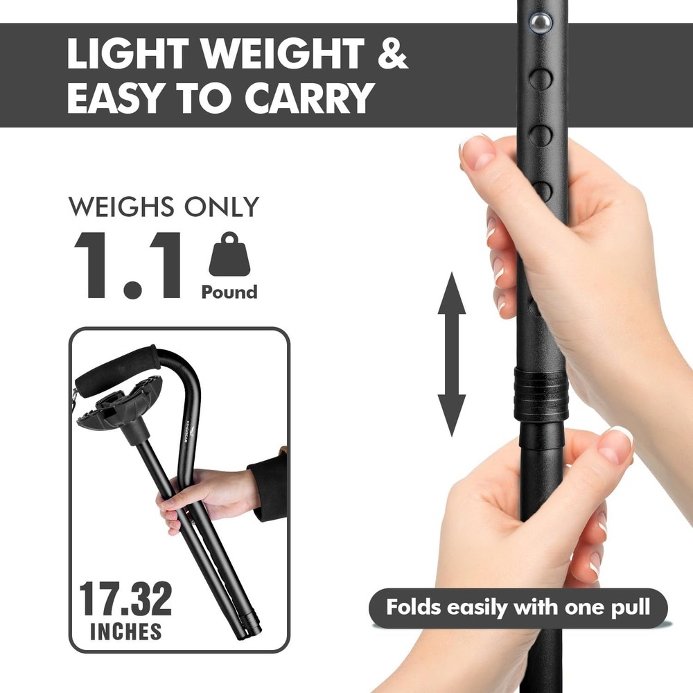 F1 Lightweight Folding Walking Stick - Adjustable Cane for Enhanced Mobility