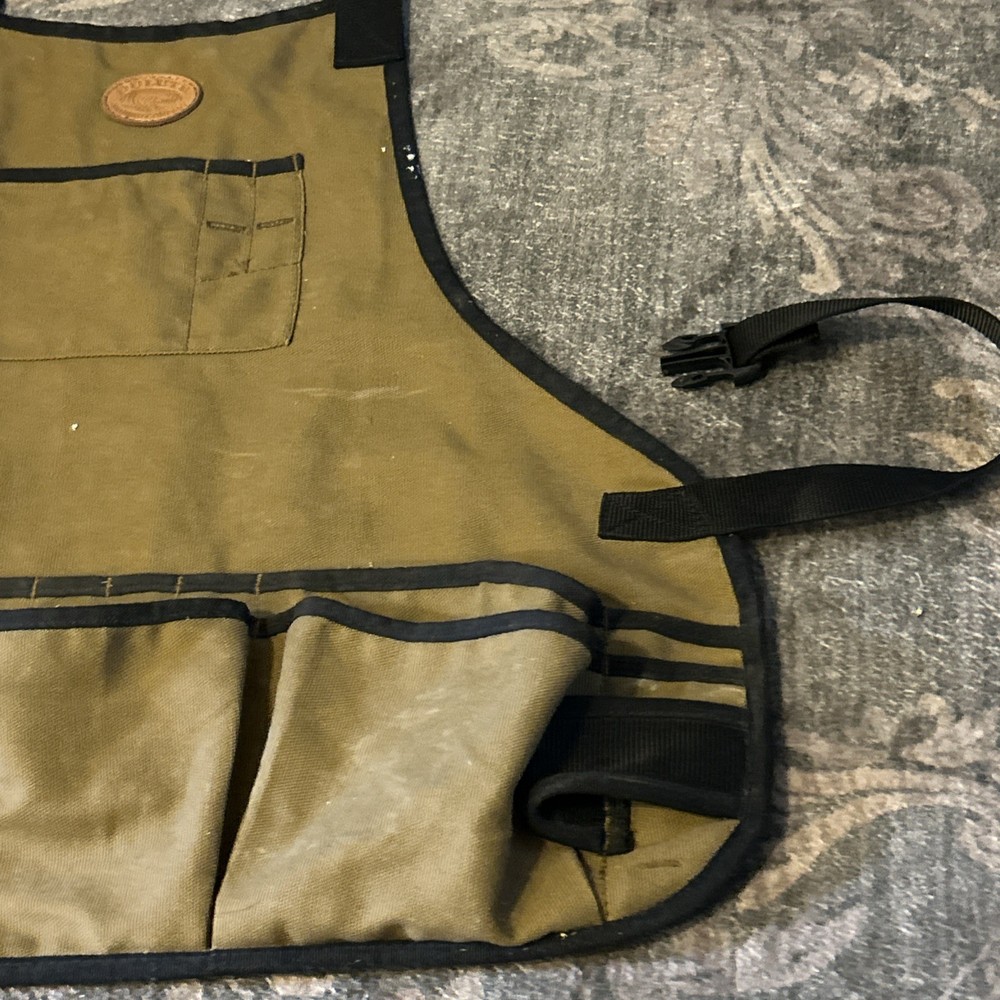 Duluth Trading Firehose Bib Work Apron Brown Carpenter Water Repel Hammer Loop