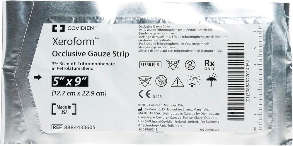 Xeroform Dressing 5x9 Sterile - Bismuth Impregnated Wound Care Solution 50 Count