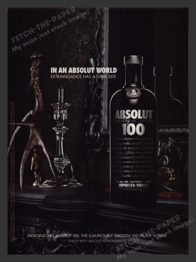 2000s Absolut 100 Vodka Dark Side Alcohol Print Advertisement Ad 2008