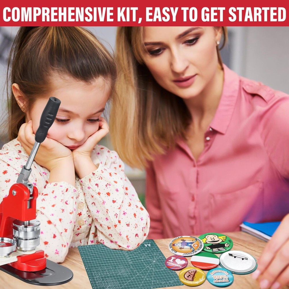 Button Maker Machine Badge Pin Machine with 100 Parts Press Kit