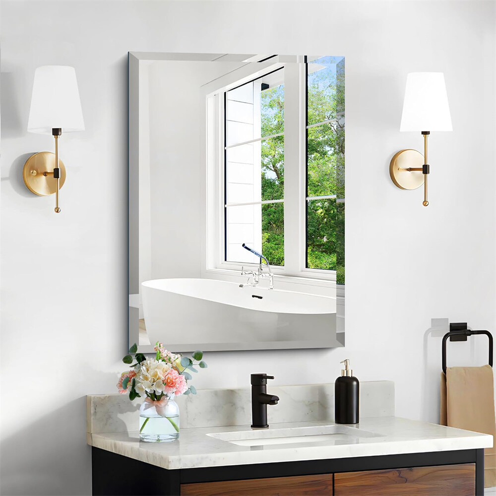 Frameless Rectangle Bathroom Vanity Wall Mirror Beveled Edge Shatterproof Mirror