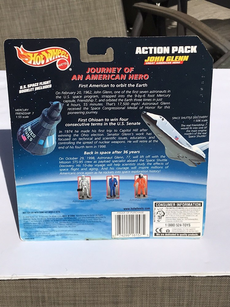 HOT WHEELS~Action Pack Set~John Glenn~Shuttle~Capsule~3figures~2 space craft