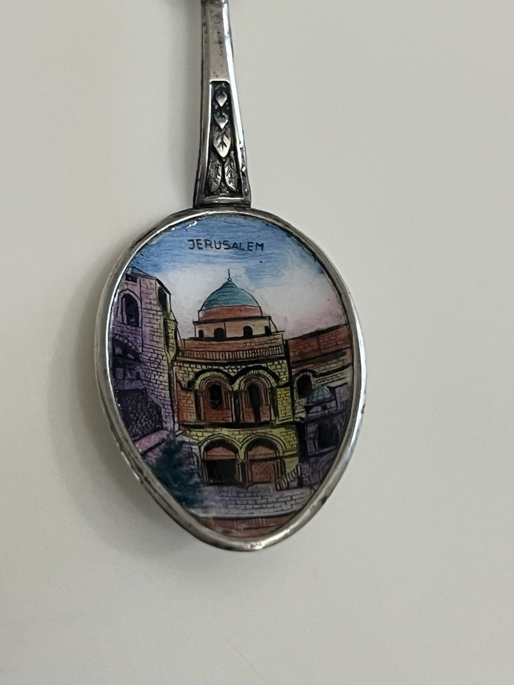 Vintage Jerusalem Silver and Enamel Painted Spoon