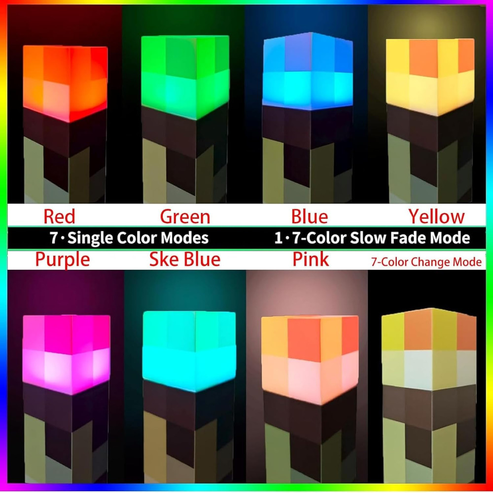 Torch Light with Wall Mounted, 7 Colors Night Light, USB Charging Lighting, Beds