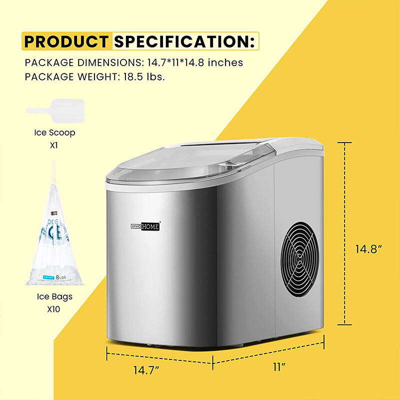 Electric Ice Cube Maker Machine w/ 10 Ice Bag, Self Cleaning Function 27lbs/Day