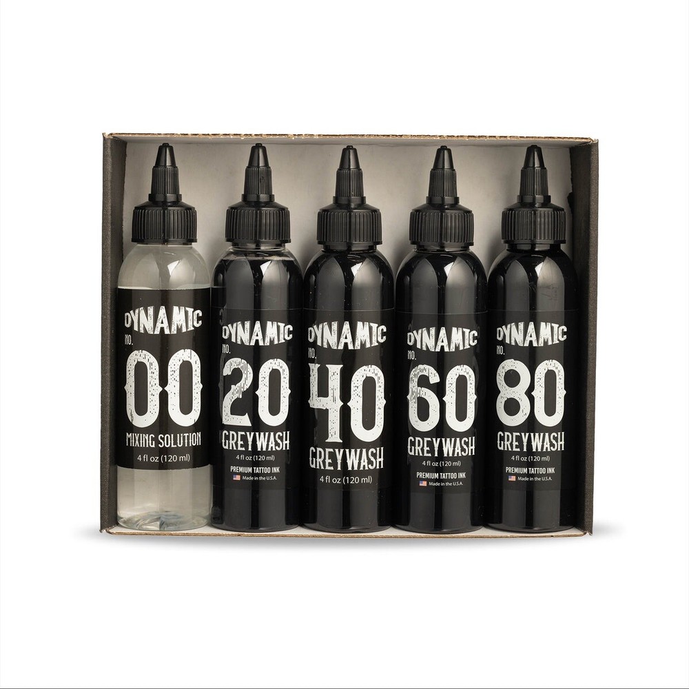 Dynamic Greywash Tattoo Ink - 4 oz. Bottle Set Mixing Solution Included.
